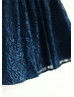 Navy Blue Lace Slit Back Knee Length Flower Girl Dress